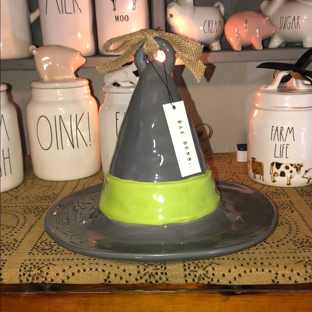 Rae Dunn TONIGHT WE FLY Witch Hat Shaped Birdhouse